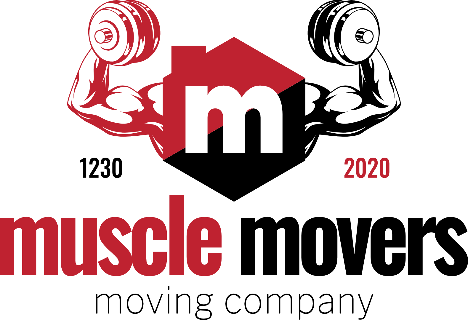 Gym logo with arm, barbell, red theme